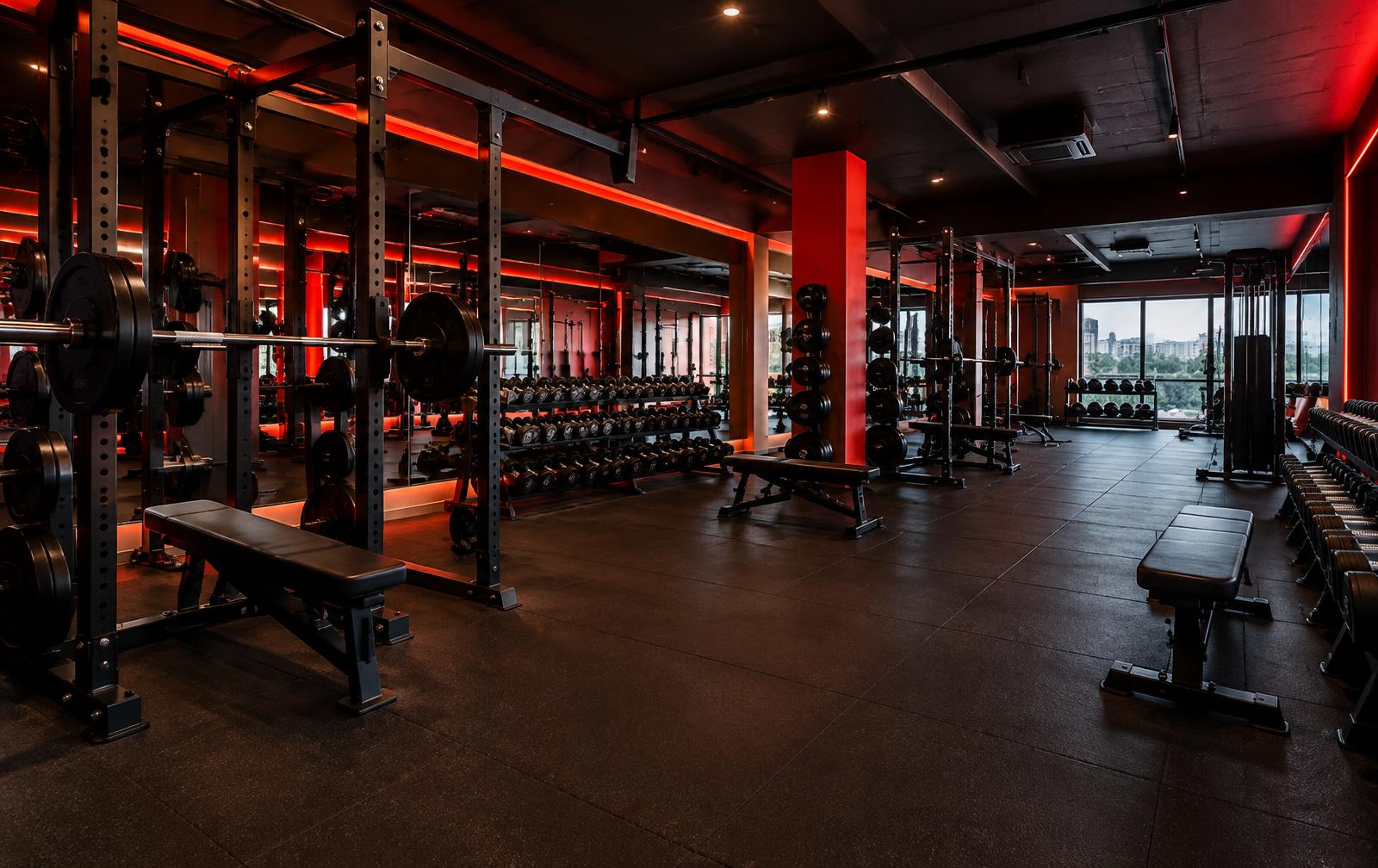 Modern strength training floor representing the MD Fitness experience